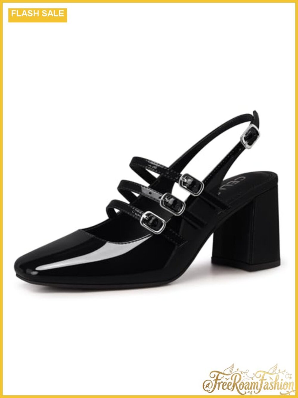 Women's Slingback Block Heels Faux Leather Comfortable Chunky Pumps